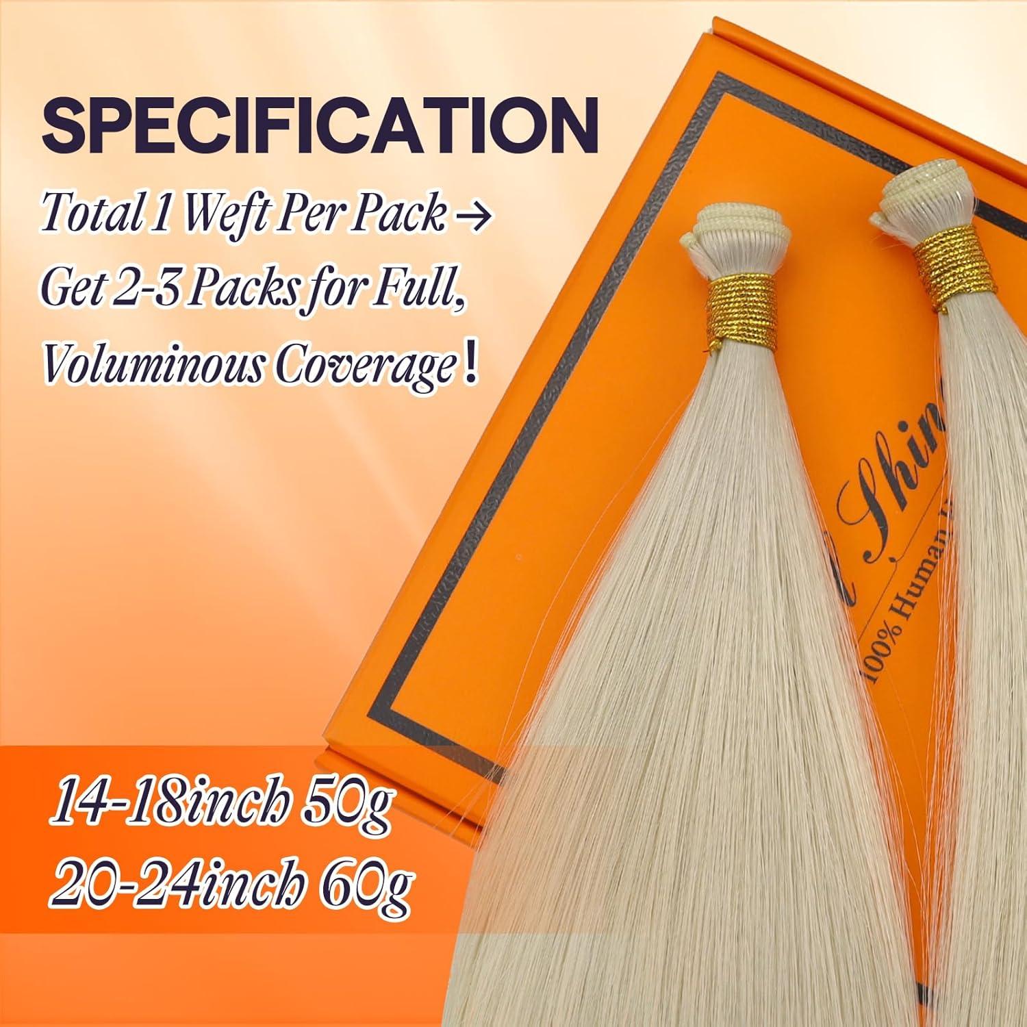 imageFull Shine 20 Inch Genius Weft Extensions Hand Tied Weft Hair Extensions Straight Human Hair Color Platinum Blonde Hair Extensions Sew In 60G Sew In Human Hair