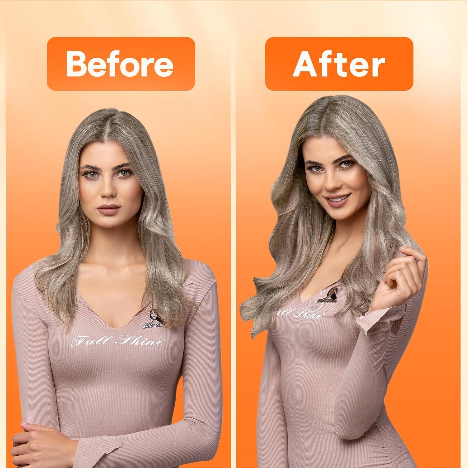 imageFull Shine 22 Inch Genius Weft Hair Extensions Human Hair Hand Tied Hair Extensions Real Human Hair Color Light Brown Highlight Platinum Blonde Human Hair Bundles 60G