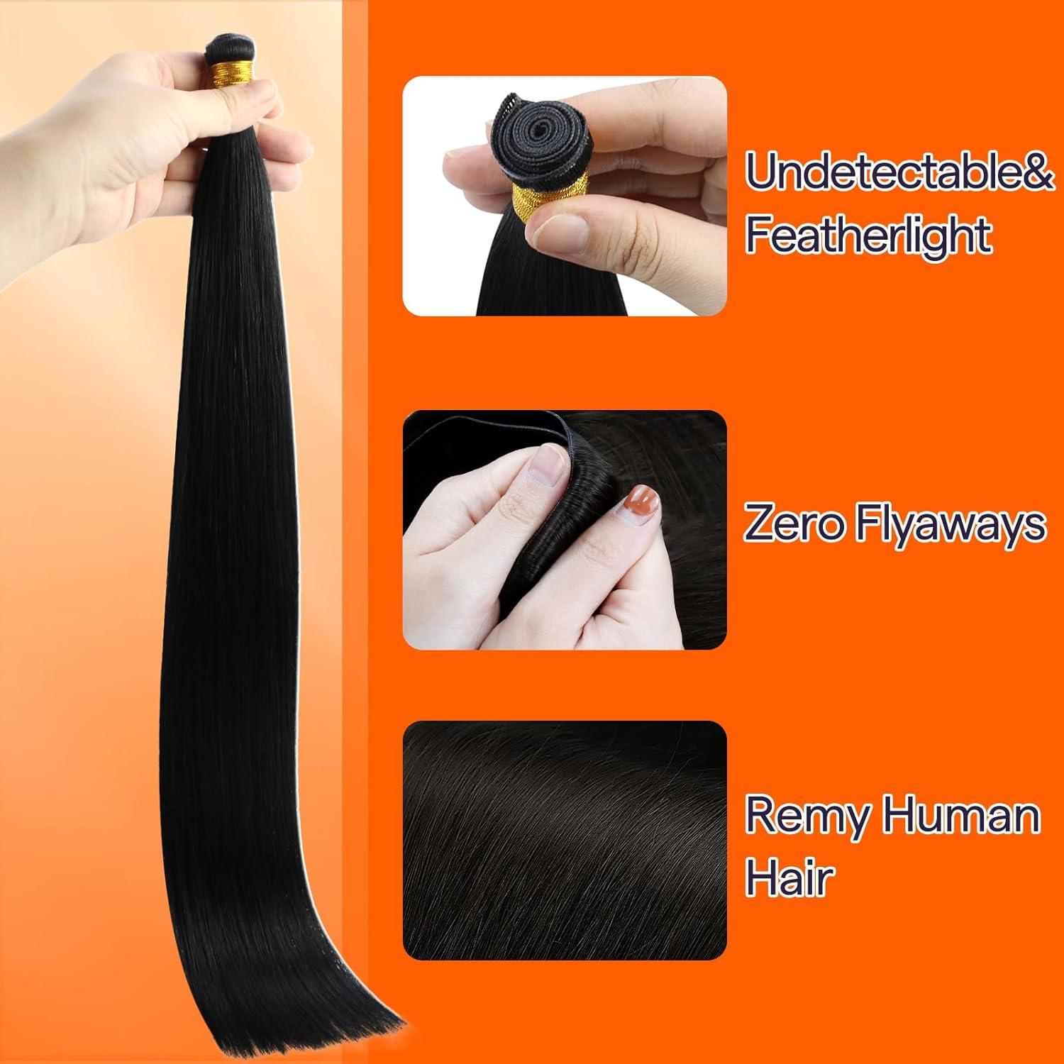 imageFull Shine Black Sew In Hand Tied Weft Hair Extensions Real Human Hair 60 Gram Genius Weft Extensions Remy Human Hair Sew In Silky Hair Extensions Jet Black 22 Inch