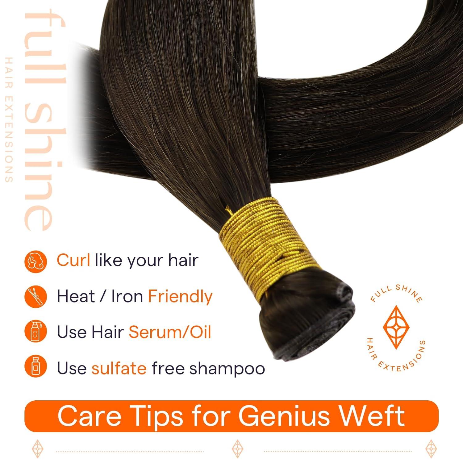 imageFull Shine Genius Weft Hair Extensions 22 Inch 80G Hand Tied Extensions For Women Color Dark Brown Weft Extensions For Thin Hair Sew In Hair Extensions Real Human Hair