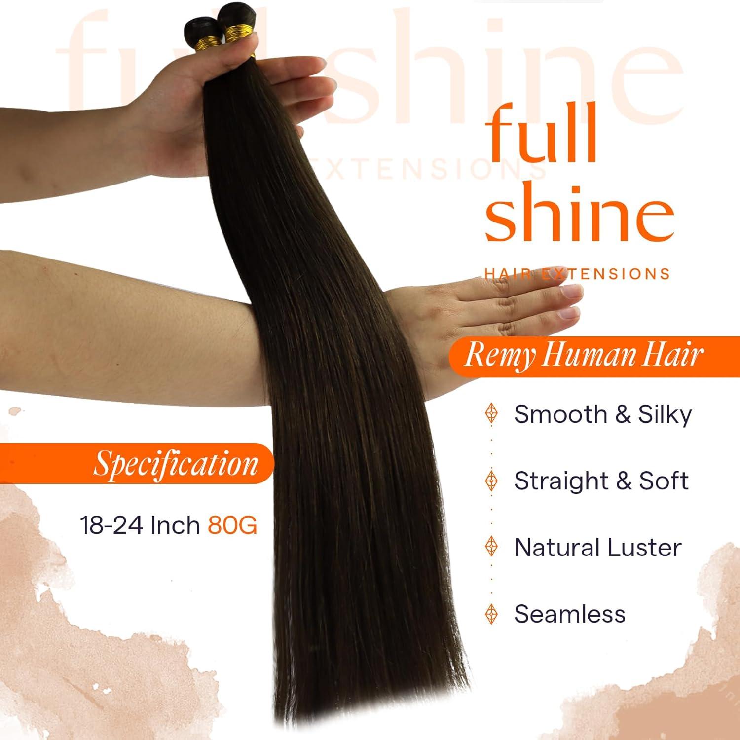 imageFull Shine Genius Weft Hair Extensions 22 Inch 80G Hand Tied Extensions For Women Color Dark Brown Weft Extensions For Thin Hair Sew In Hair Extensions Real Human Hair