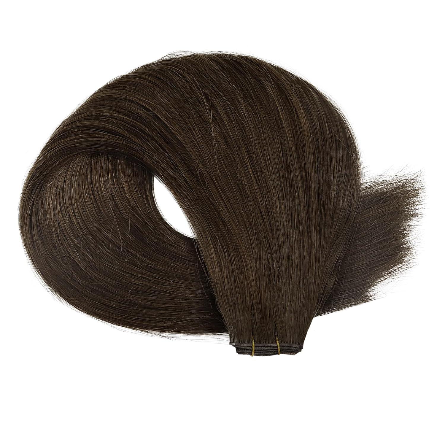 imageFull Shine Genius Weft Hair Extensions 22 Inch 80G Hand Tied Extensions For Women Color Dark Brown Weft Extensions For Thin Hair Sew In Hair Extensions Real Human Hair