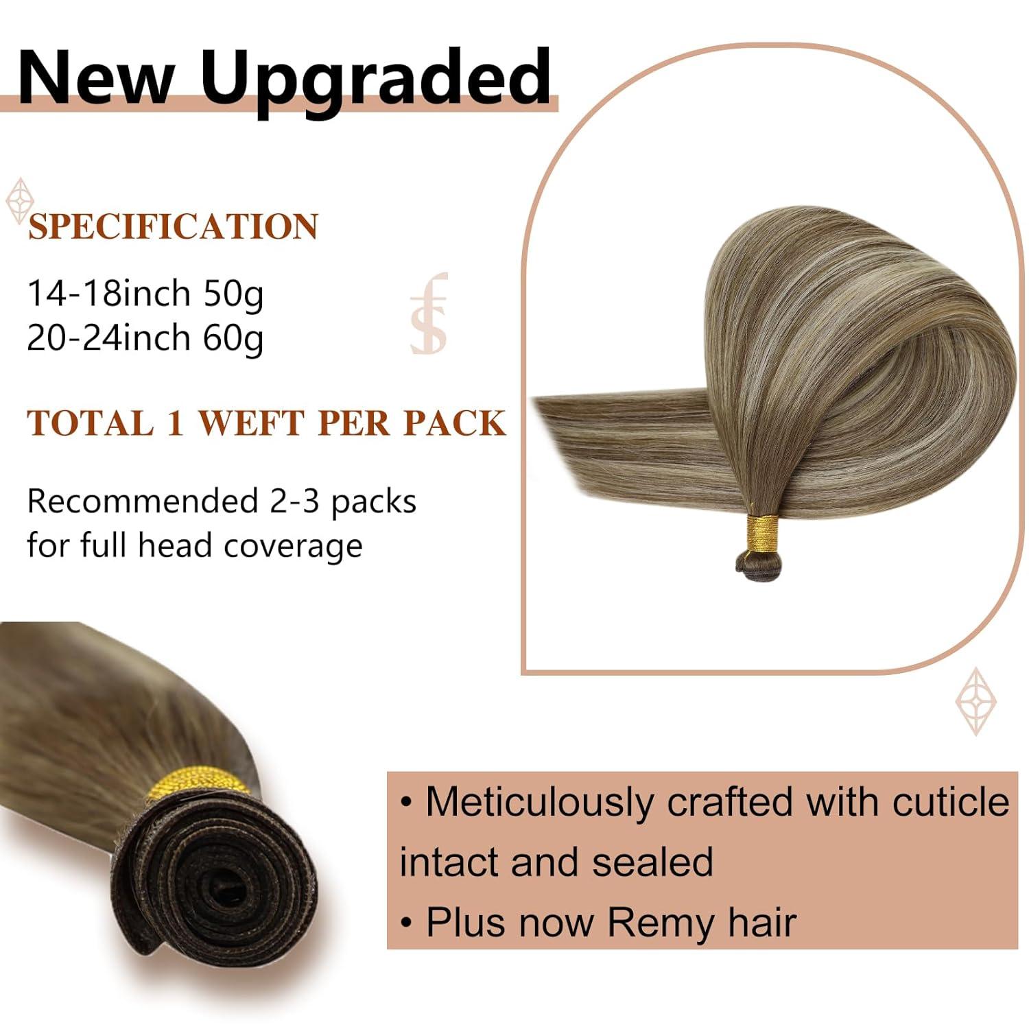 imageFull Shine Genius Weft Hair Extensions Balayage Hair Extensions Ombre Chestnut Brown Highlights Platinum Blonde Extensions For Women Sew In Extensions 22 Inch 60G