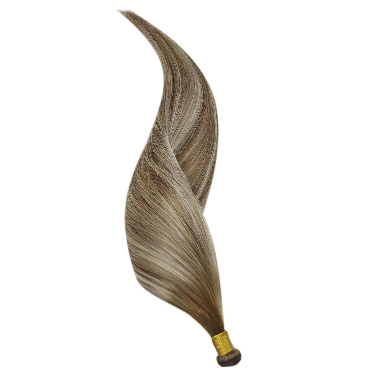 imageFull Shine Genius Weft Hair Extensions Balayage Hair Extensions Ombre Chestnut Brown Highlights Platinum Blonde Extensions For Women Sew In Extensions 22 Inch 60G