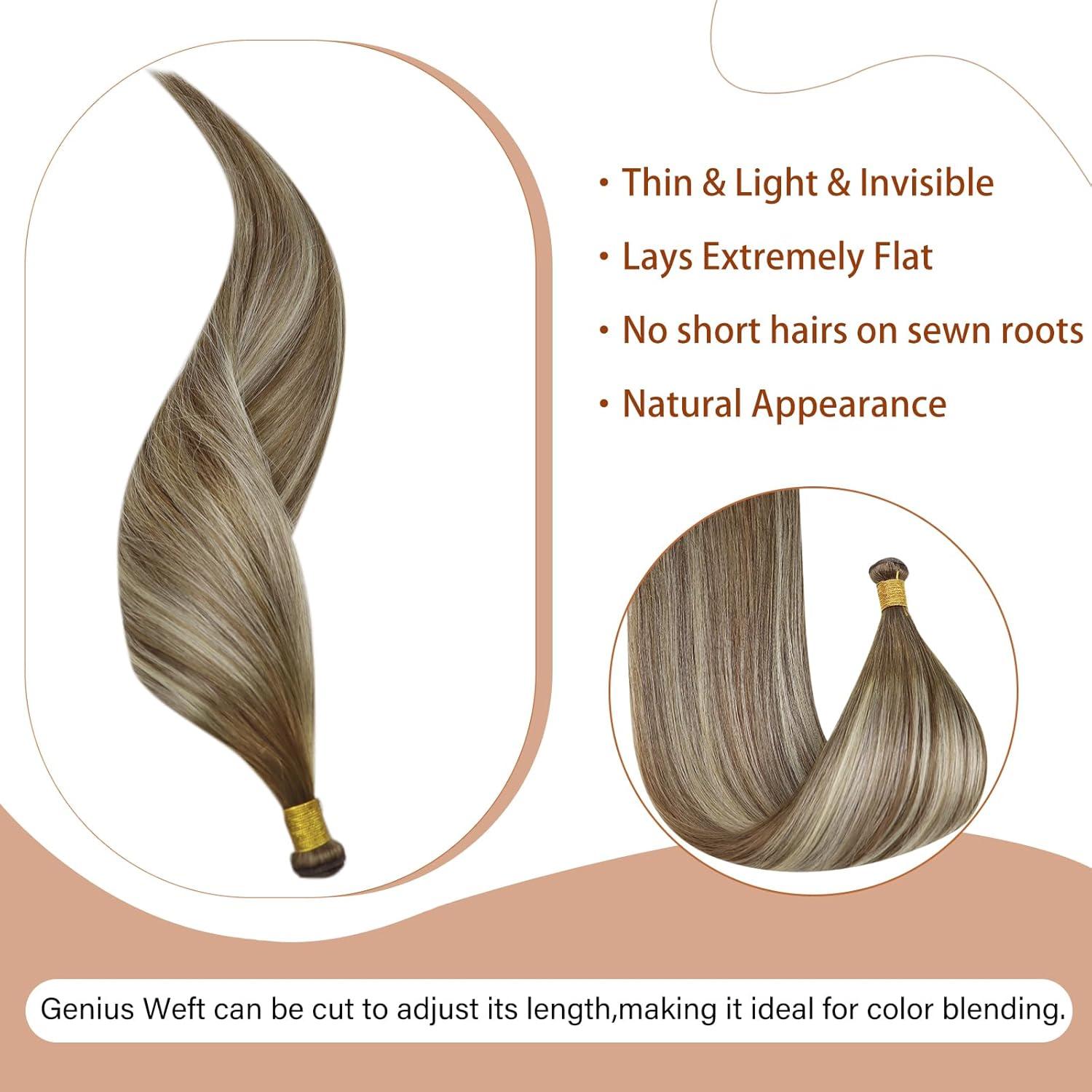 imageFull Shine Genius Weft Hair Extensions Balayage Hair Extensions Ombre Chestnut Brown Highlights Platinum Blonde Extensions For Women Sew In Extensions 22 Inch 60G