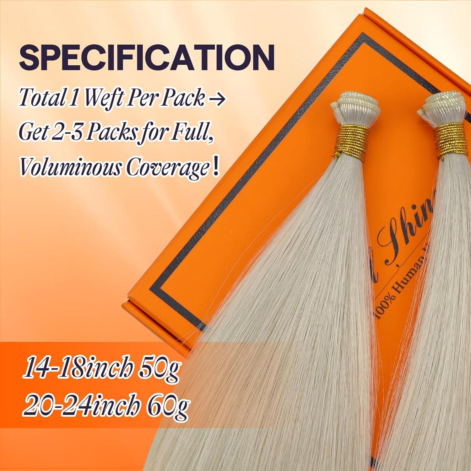 imageFull Shine Hair Extensions Genius Weft Hair Extensions Color White Blonde Extensions Hand Tied Weft Extensions Sew In Remy Hair For Women Sew In Straight Human Hair 60G