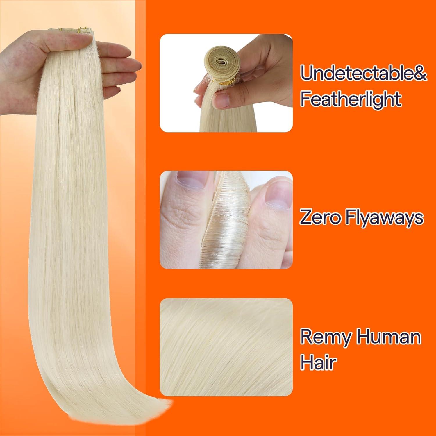 imageFull Shine Hair Extensions Genius Weft Hair Extensions Color White Blonde Extensions Hand Tied Weft Extensions Sew In Remy Hair For Women Sew In Straight Human Hair 60G