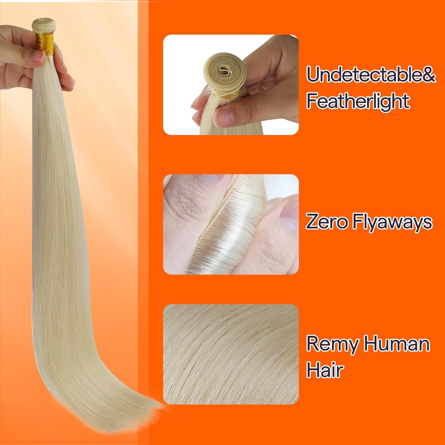 imageFull Shine Hand Tied Hair Extensions Human Hair Blonde Hair Weft Premium Remy Real Human Hair 60g Sew in Human Hair Extension Real Human Hair for Women 60 22 Inch