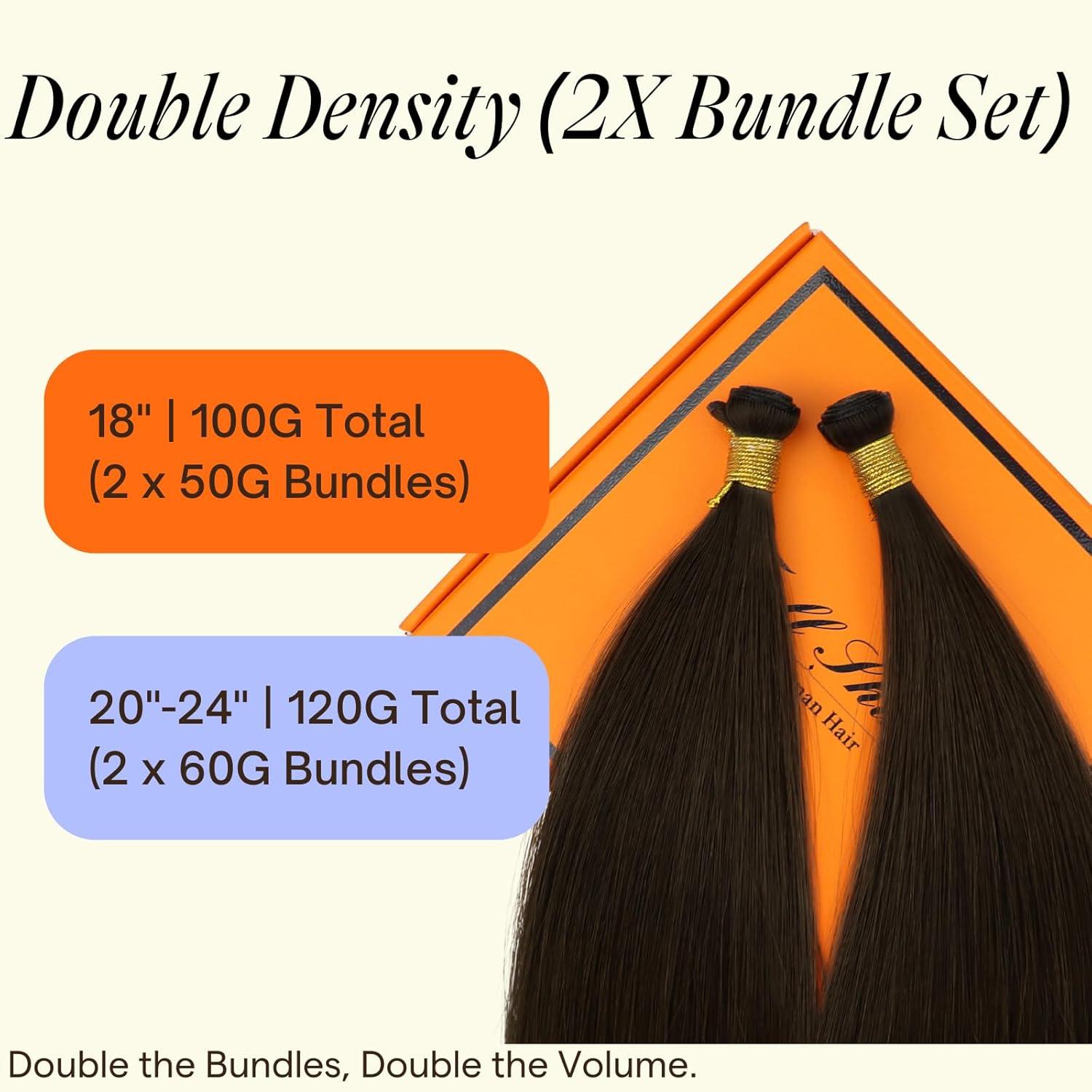 imageFull Shine Hand Tied Weft Hair Extensions Color Dark Brown Full Head Sew In Hair Extensions 22 Inch Seamless Weft Hair Extensions Human Hair Add Length 120 Grams