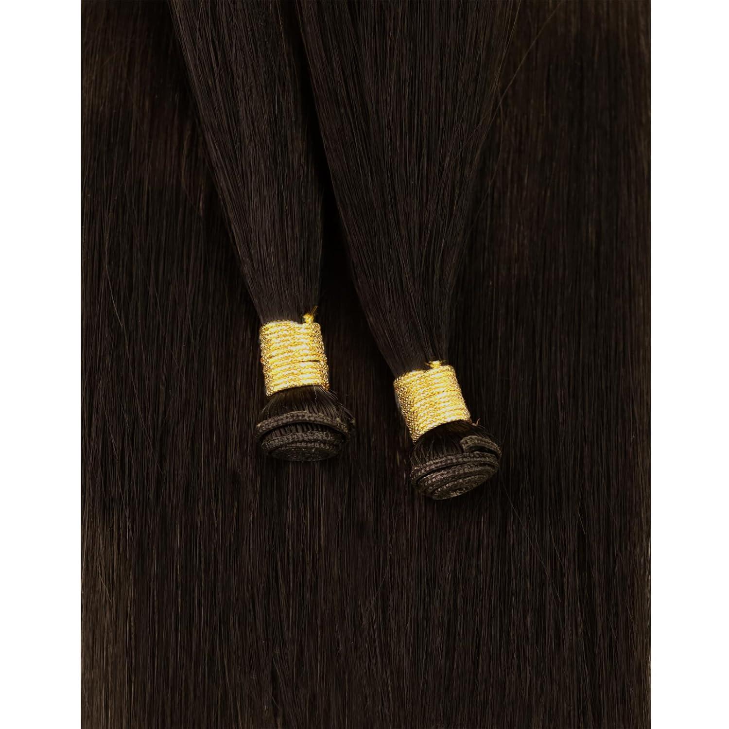 imageFull Shine Hand Tied Weft Hair Extensions Color Dark Brown Full Head Sew In Hair Extensions 22 Inch Seamless Weft Hair Extensions Human Hair Add Length 120 Grams
