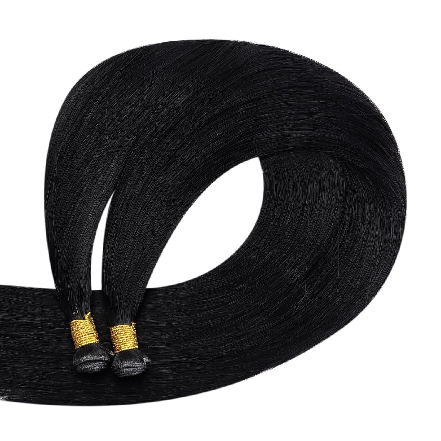 imageFull Shine Hand Tied Weft Hair Extensions Human Hair Color Jet Black Human Hair Extensions Sew In For Women 22Inch Hand Tied Weft Extensions Sew In Black Human Hair 120 Grams