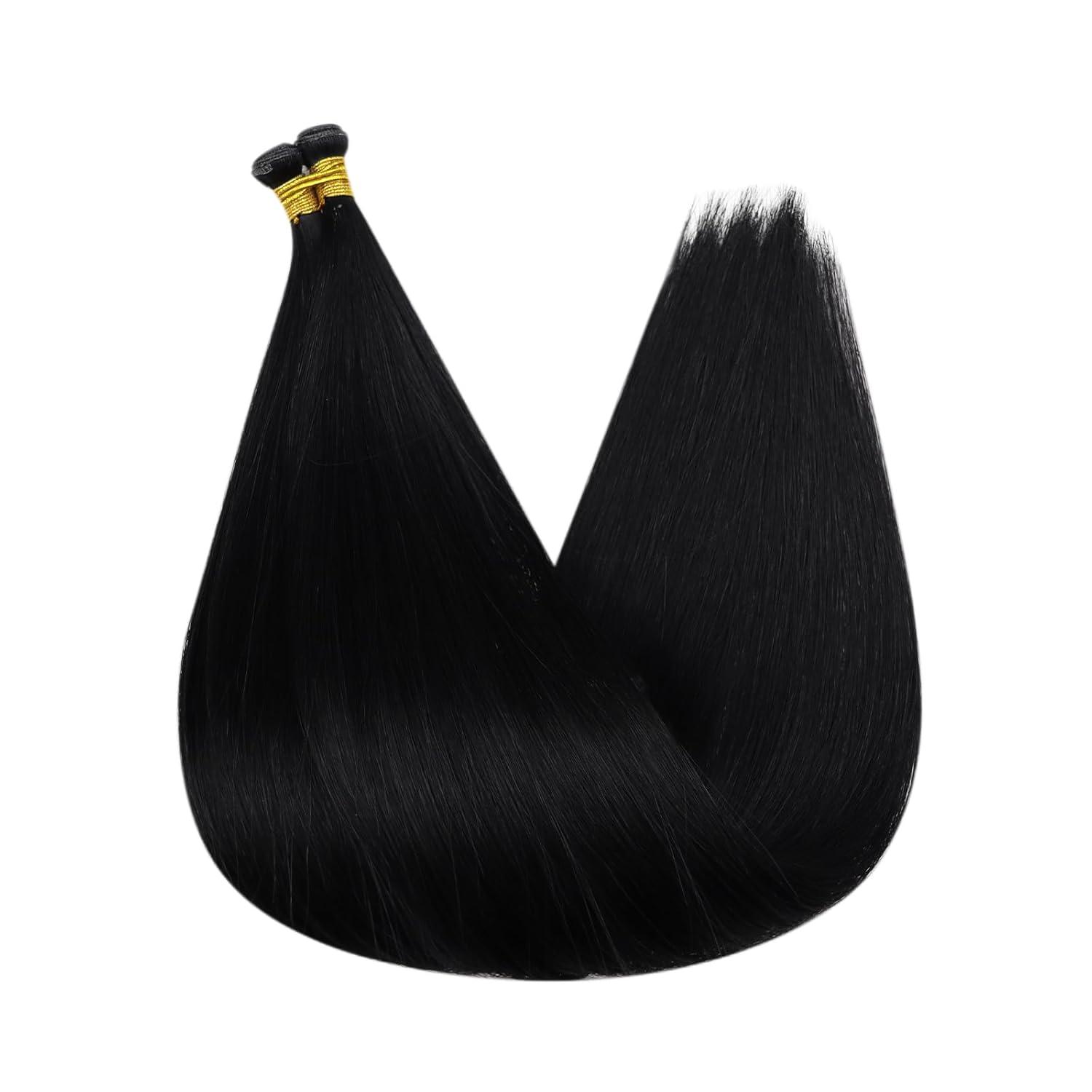 imageFull Shine Hand Tied Weft Hair Extensions Human Hair Color Jet Black Human Hair Extensions Sew In For Women 22Inch Hand Tied Weft Extensions Sew In Black Human Hair 120 Grams