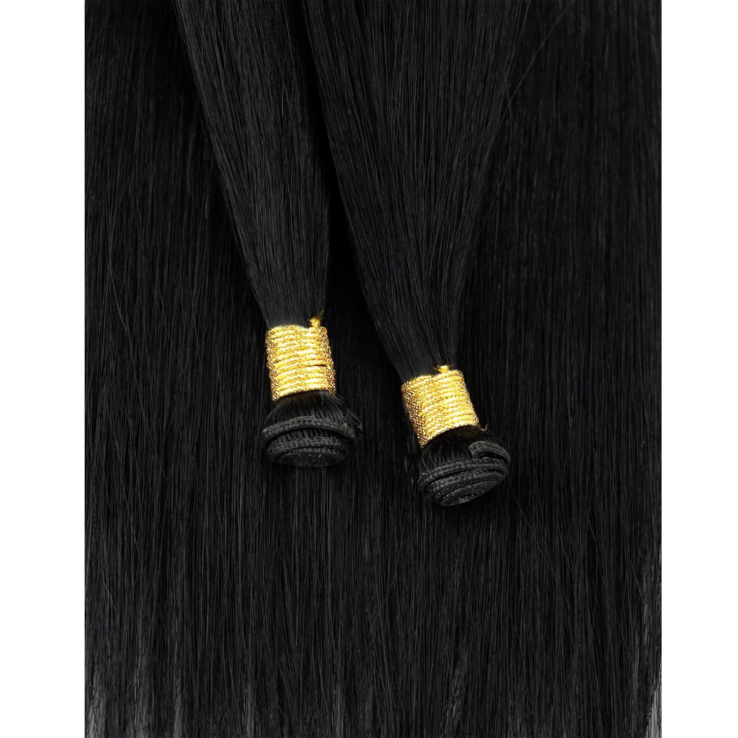 imageFull Shine Hand Tied Weft Hair Extensions Human Hair Color Jet Black Human Hair Extensions Sew In For Women 22Inch Hand Tied Weft Extensions Sew In Black Human Hair 120 Grams