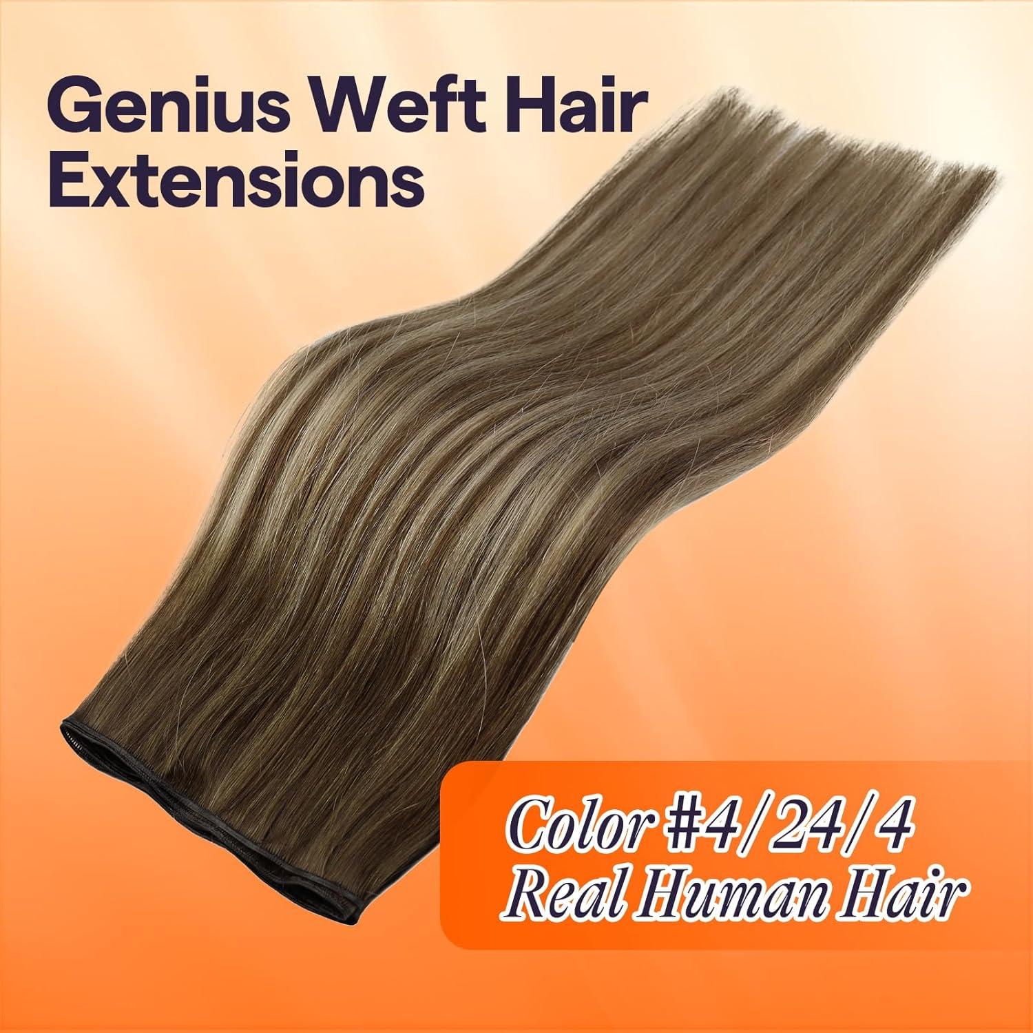 imageFull Shine Ombre Hair Extensions Real Human Hair Sew In Hand Tied Weft Hair Extensions Human Hair Medium Brown To Honey Blonde Mix Medium Brown Real Human Hair 60G 22 Inch