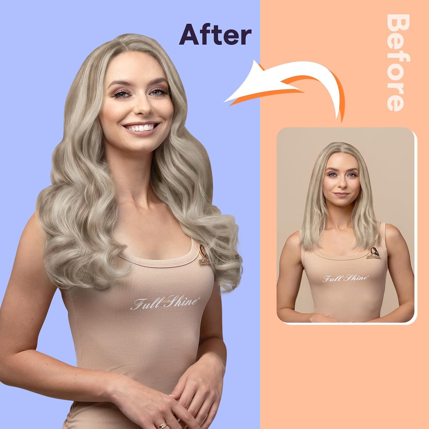 imageFull Shine Sew In Hair Extensions Real Human Hair 20 Inch Color 18P613 Ash Blonde Highlight Bleach Blonde Flat Weft Extensions Soft Remy Hair for Women 80 Grams