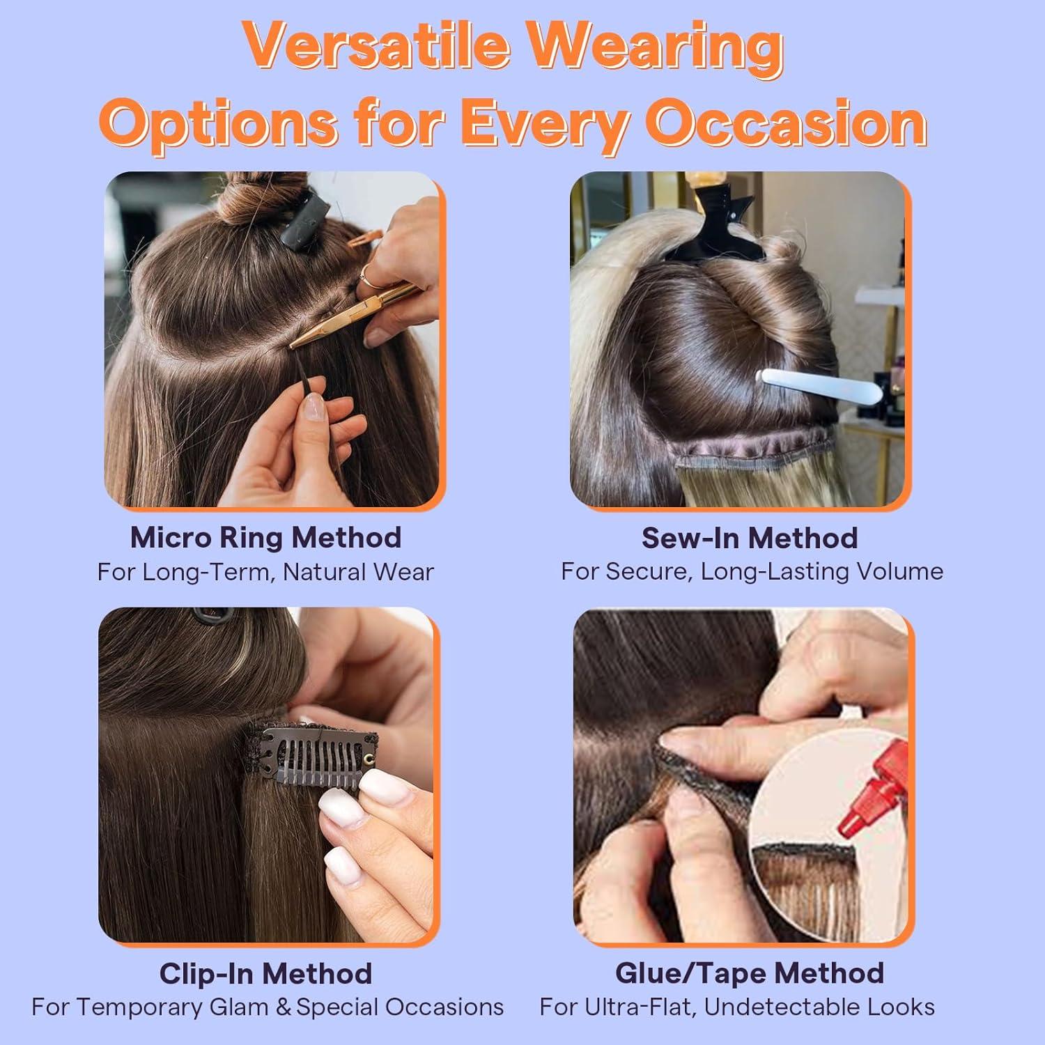 imageFull Shine Sew In Hair Extensions Real Human Hair Color 1000 Lightest Blonde Invisible Weft Hair Extensions Human Hair Soft Flat Track Weft Extensions 18 Inch 60 Grams