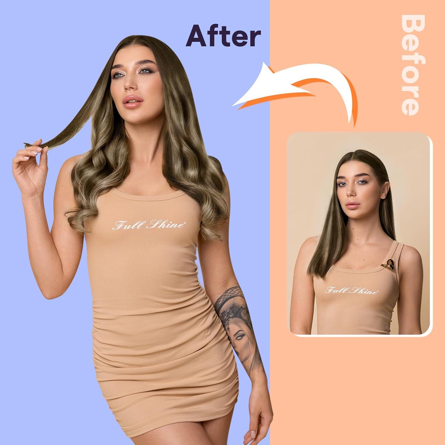 imageFull Shine Weft Extensions Real Human Hair Color 4244 Medium Brown to Honey Blonde Mix Brown 20 Inch Sew In Weft Remy Human Hair Straight Hair Extensions 80 Grams