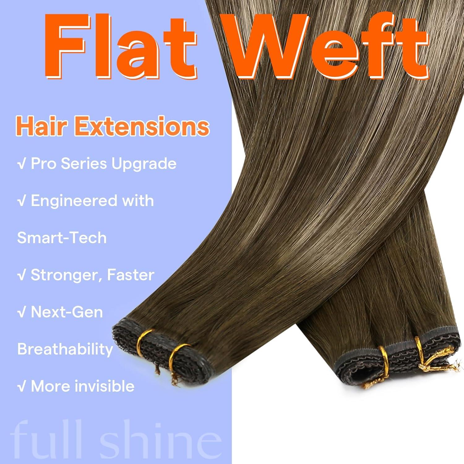 imageFull Shine Weft Extensions Real Human Hair Color 4244 Medium Brown to Honey Blonde Mix Brown 20 Inch Sew In Weft Remy Human Hair Straight Hair Extensions 80 Grams