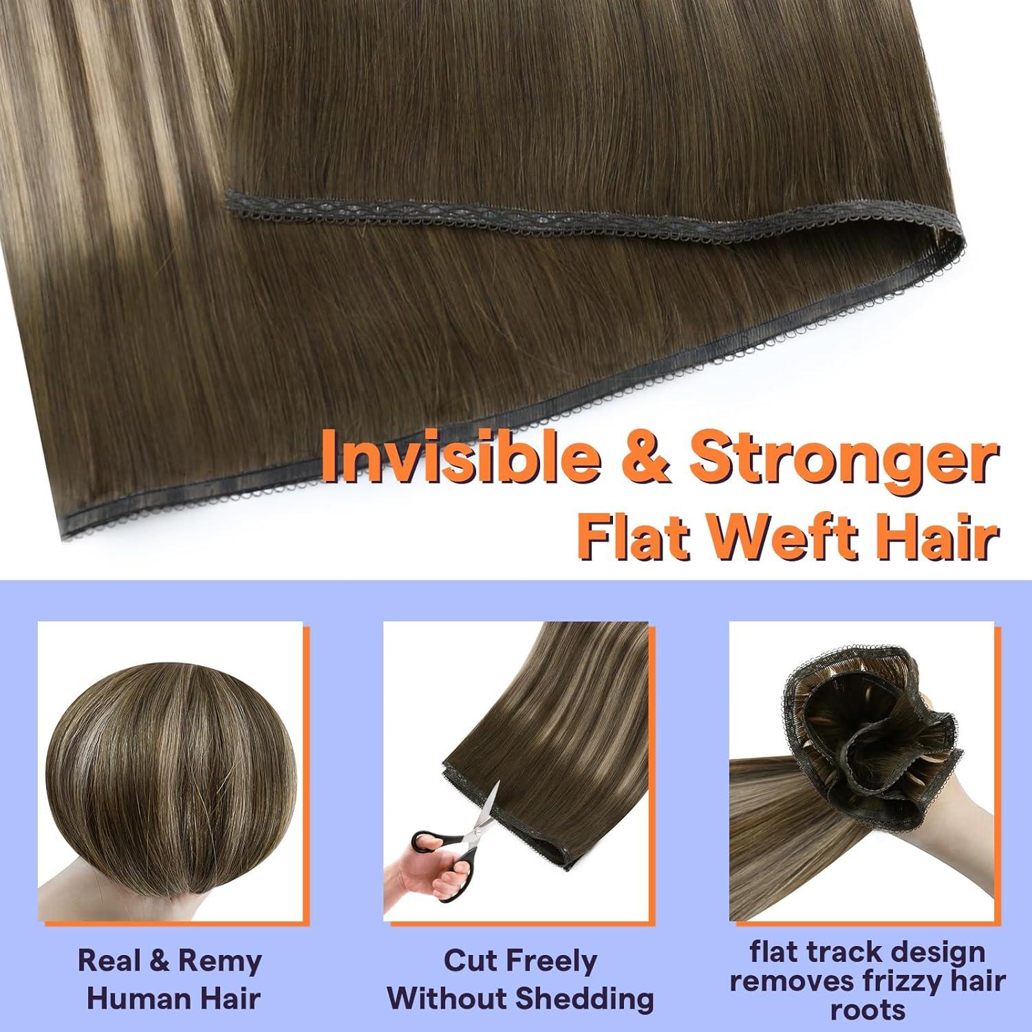 imageFull Shine Weft Extensions Real Human Hair Color 4244 Medium Brown to Honey Blonde Mix Brown 20 Inch Sew In Weft Remy Human Hair Straight Hair Extensions 80 Grams