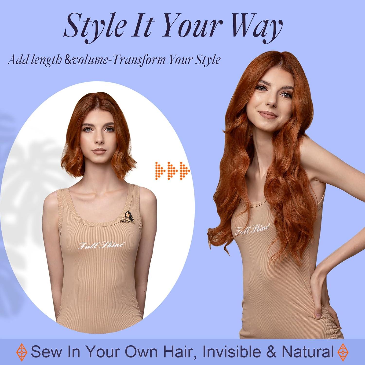 imageFull Shine Weft Extensions Real Remy Hair Sew In Weft Hair Extensions Copper 550 Invisible Soft Human Hair 20 Inch 105 Grams Long Straight Bundles Human Hair Auburn Red Hair for Party