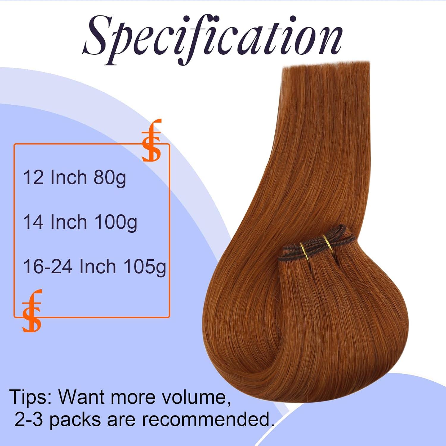 imageFull Shine Weft Extensions Real Remy Hair Sew In Weft Hair Extensions Copper 550 Invisible Soft Human Hair 20 Inch 105 Grams Long Straight Bundles Human Hair Auburn Red Hair for Party