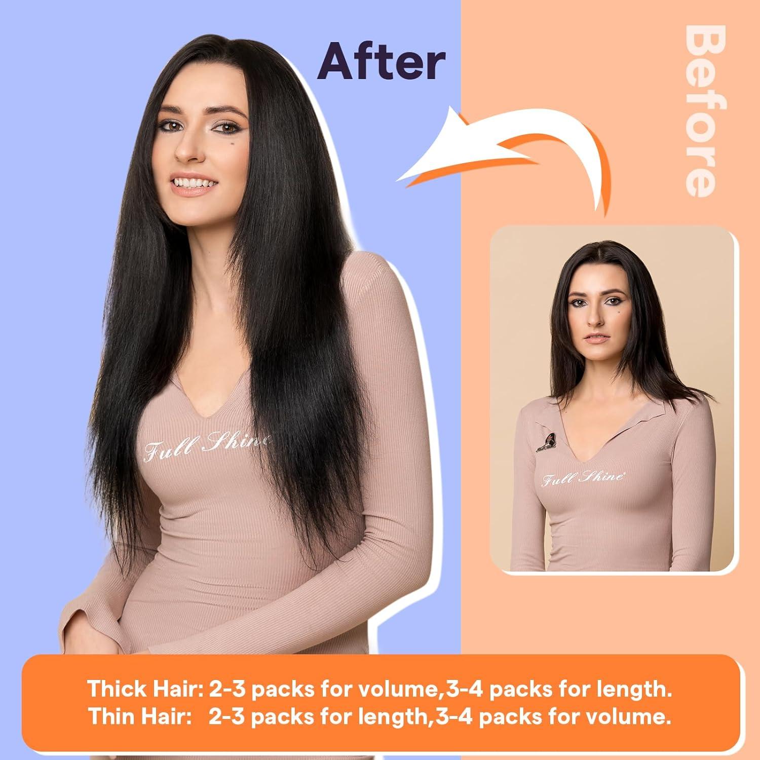 imageFull Shine Weft Hair Extensions Human Hair Color Jet Black Real Human Hair Extensions Sew In 22 Inch Seamless Track Hair Extensions for Thin Hair 80 Grams