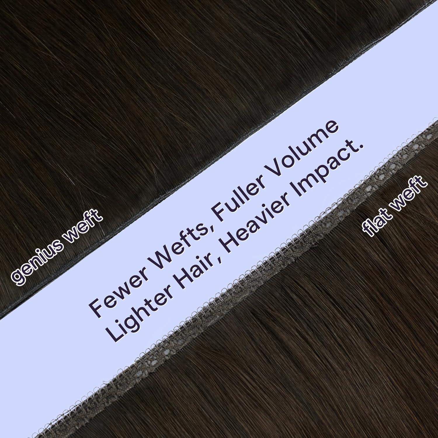 imageFull Shine Weft Hair Extensions Human Hair Color Jet Black Real Human Hair Extensions Sew In 22 Inch Seamless Track Hair Extensions for Thin Hair 80 Grams