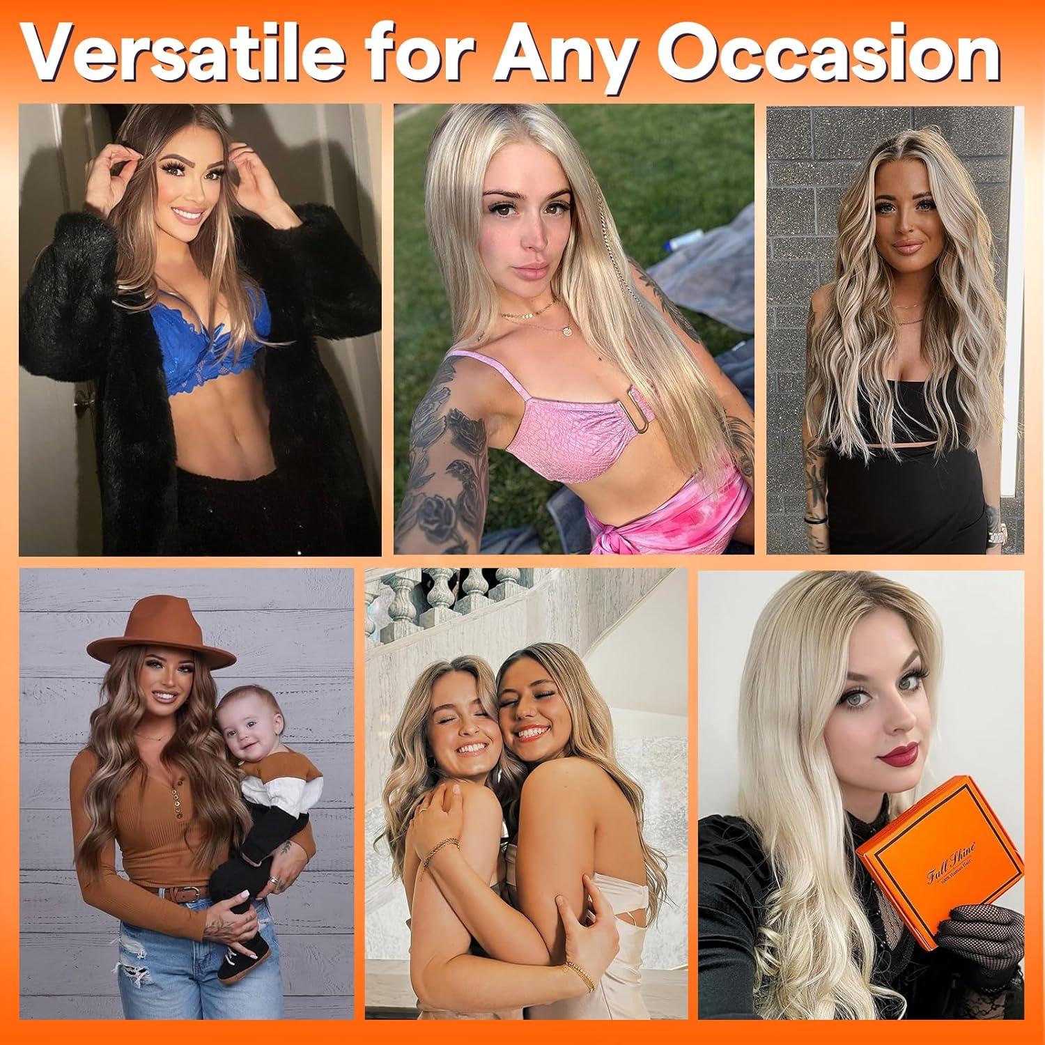 imageFull Shine Weft Hair Extensions Human Hair Sew In Hand Tied Weft Extensions Color Brown With Light Blonde Highlights Walnut Brown 3822 Straight Remy Hair 60G 22 Inch