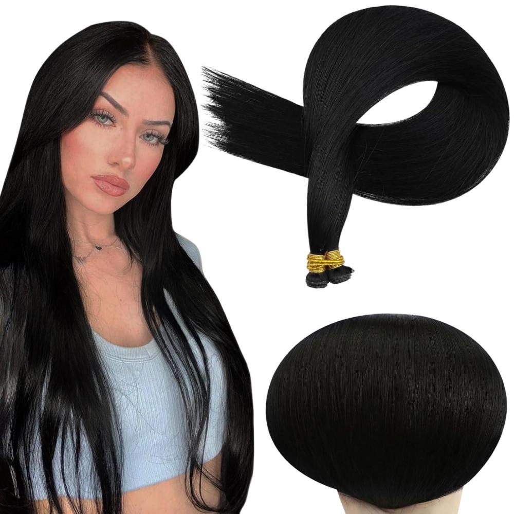imageFull Shine Hand Tied Weft Hair Extensions Human Hair Color Jet Black Human Hair Extensions Sew In For Women 22Inch Hand Tied Weft Extensions Sew In Black Human Hair 120 Grams