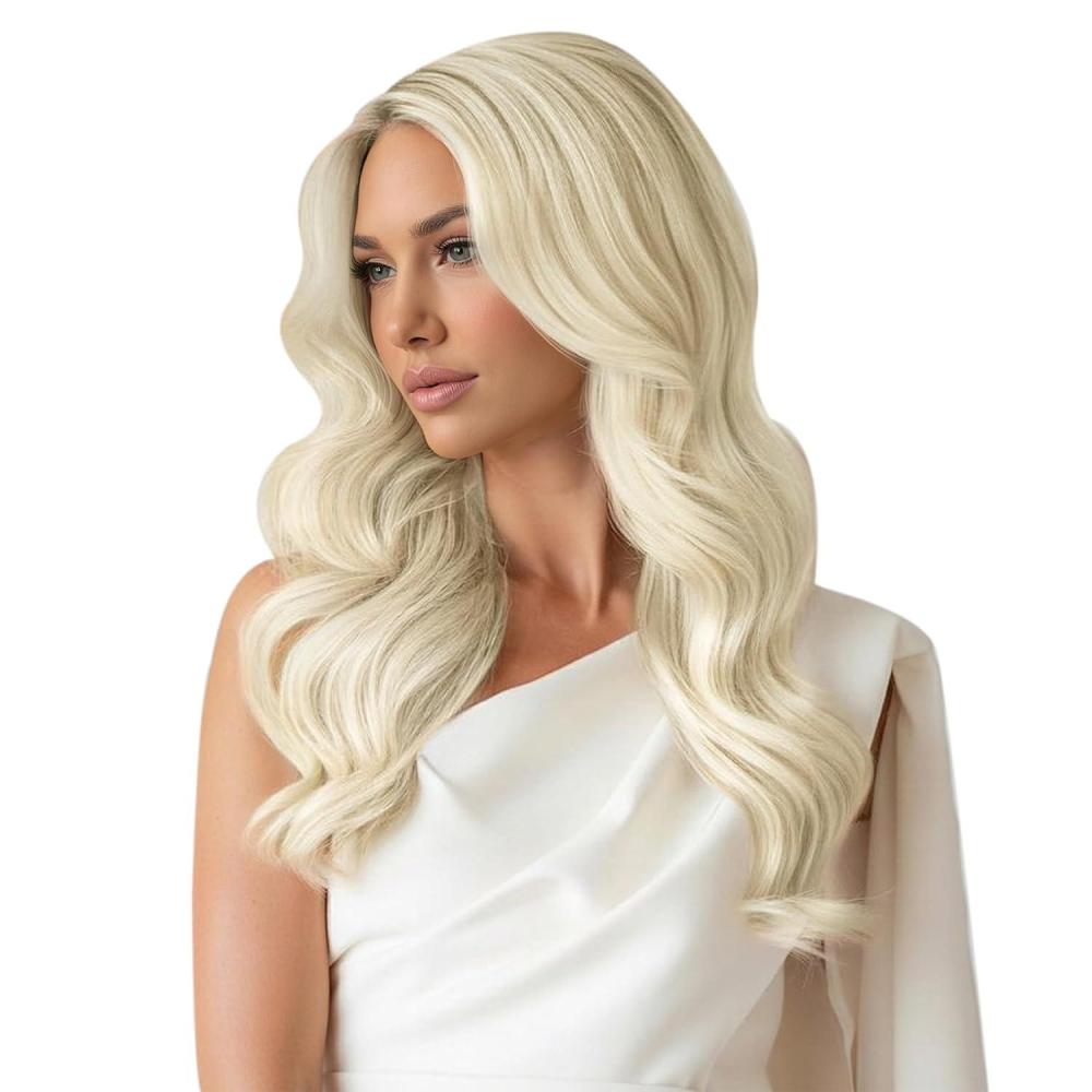 imageFull Shine Wide Tape in Extensions 18 Inch Genius Long Weft Tape in Hair Extensions Color 18613 Ash Blonde Highlighted Blonde Extensions for Women Real Hair 4PCS 120g for Wedding 60 Blonde Genius Set