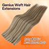 imageFull Shine 22 Inch Genius Weft Hair Extensions Human Hair Hand Tied Hair Extensions Real Human Hair Color Light Brown Highlight Platinum Blonde Human Hair Bundles 60G