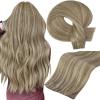 imageFull Shine 22 Inch Genius Weft Hair Extensions Human Hair Hand Tied Hair Extensions Real Human Hair Color Light Brown Highlight Platinum Blonde Human Hair Bundles 60G