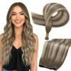 imageFull Shine Genius Weft Hair Extensions Balayage Hair Extensions Ombre Chestnut Brown Highlights Platinum Blonde Extensions For Women Sew In Extensions 22 Inch 60G
