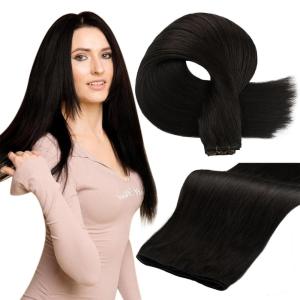 imageFull Shine 24 Inch Weft Hair Extensions Human Hair Sew In Hair Extensions Real Human Hair Black Human Hair Sew In Extensions Genius Weft Extensions For Women 1 Black