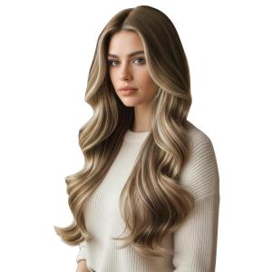 imageFull Shine Wide Tape in Extensions 18 Inch Genius Long Weft Tape in Hair Extensions Color 18613 Ash Blonde Highlighted Blonde Extensions for Women Real Hair 4PCS 120g for Wedding 3 Brown Fading 8 Brown and 22 Blonde Genius Set