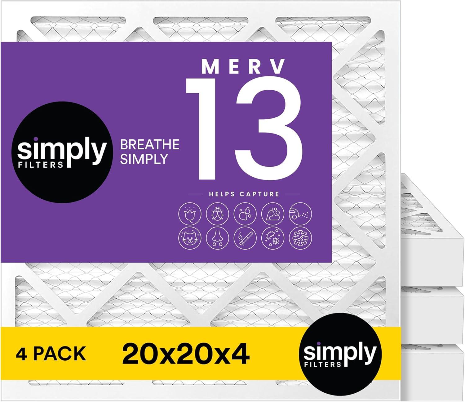 imageSimply 14x30x1 Air Filter Merv 13 MPR 1500 4 Pack For Home AC Furnace ampamp HVAC Actual Size 1375quotx2975quotx075quot DUST Pet ampamp Allergy Control4Pack