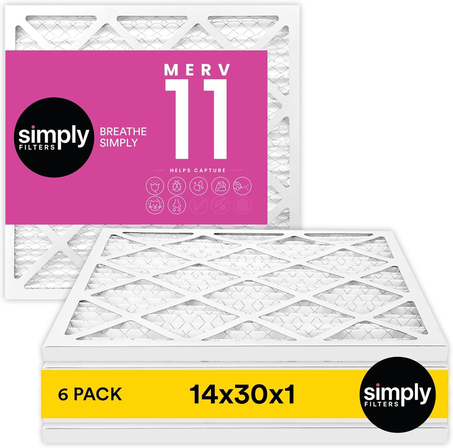 imageSimply 14x20x1 Air Filter Merv 11 MPR 1000 12 Pack For Home AC Furnace ampamp HVAC Actual Size 1375quotx1975quotx075quot DUST Pet ampamp Allergy Control6 Pack