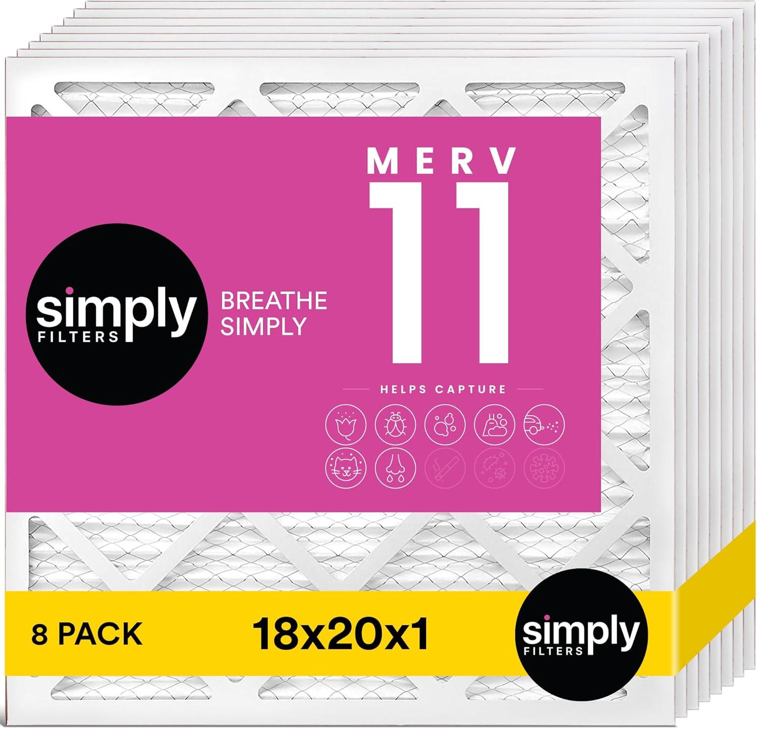 imageSimply 14x20x1 Air Filter Merv 11 MPR 1000 12 Pack For Home AC Furnace ampamp HVAC Actual Size 1375quotx1975quotx075quot DUST Pet ampamp Allergy Control8 Pack