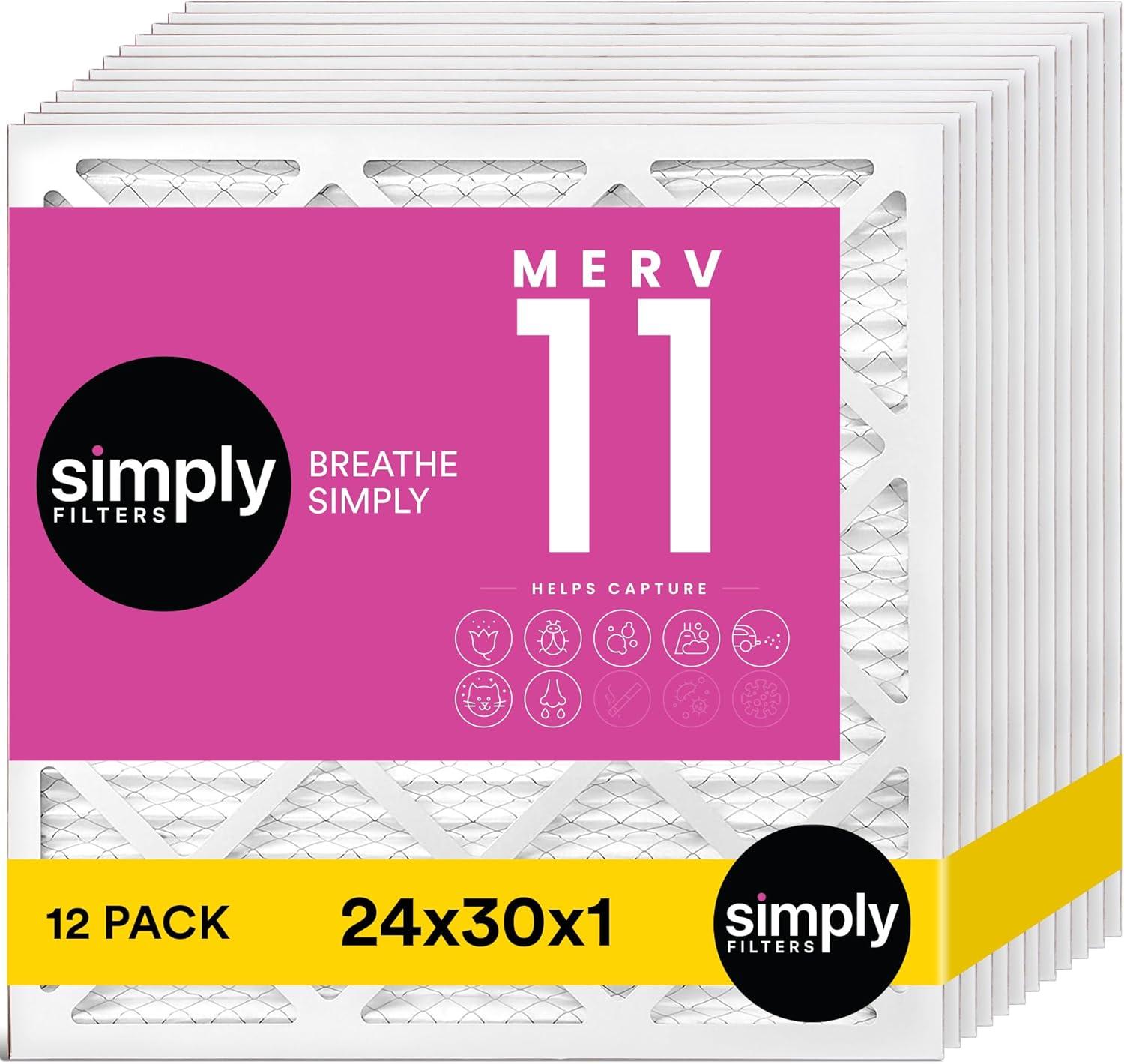 imageSimply 14x20x1 Air Filter Merv 11 MPR 1000 12 Pack For Home AC Furnace ampamp HVAC Actual Size 1375quotx1975quotx075quot DUST Pet ampamp Allergy Control12 Pack
