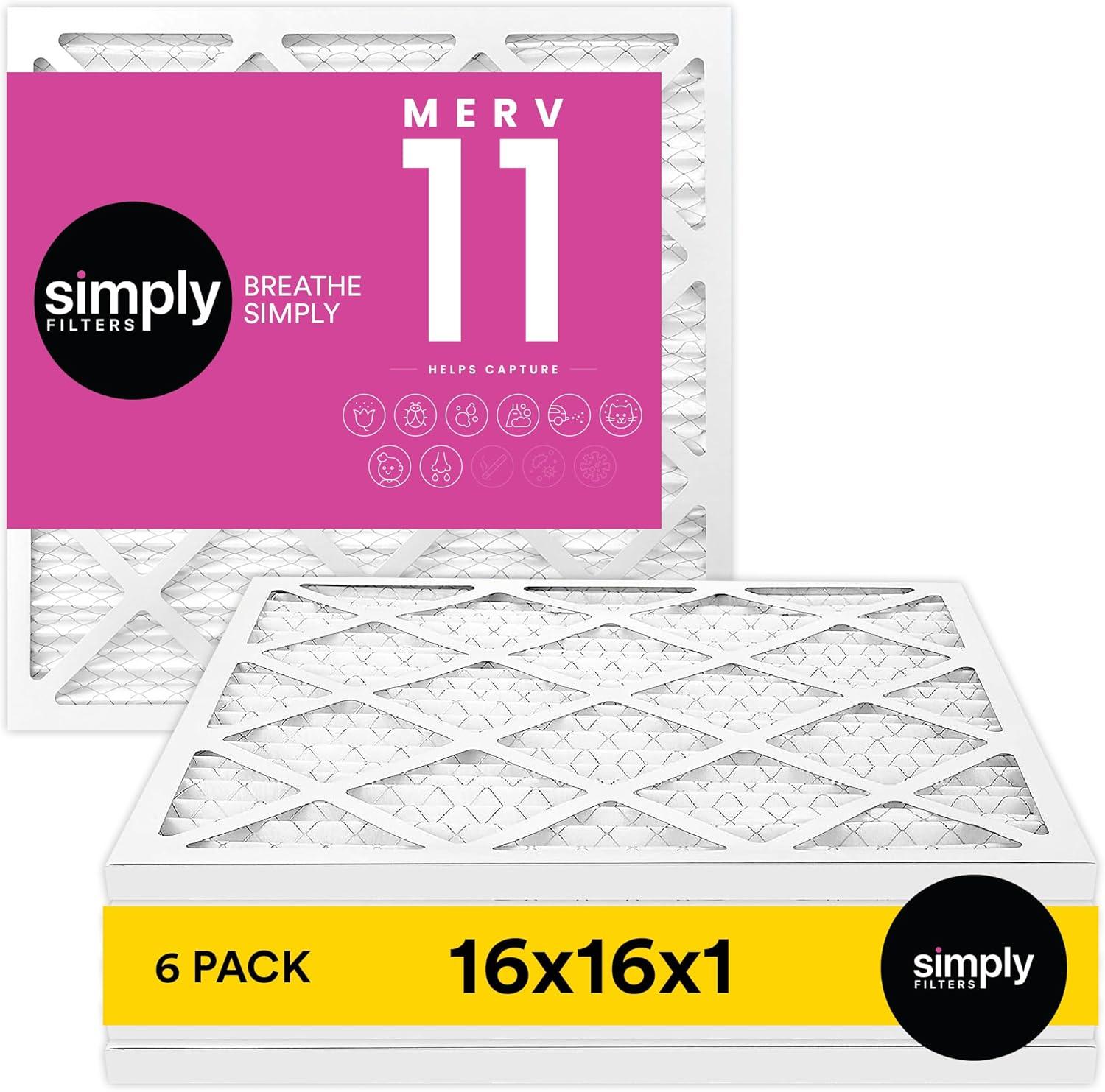 imageSimply 14x25x1 Air Filter Merv 11 MPR 1000 6 Pack For Home AC Furnace ampamp HVAC Actual Size 1375quotx2475quotx075quot DUST Pet ampamp Allergy Control4 Pack