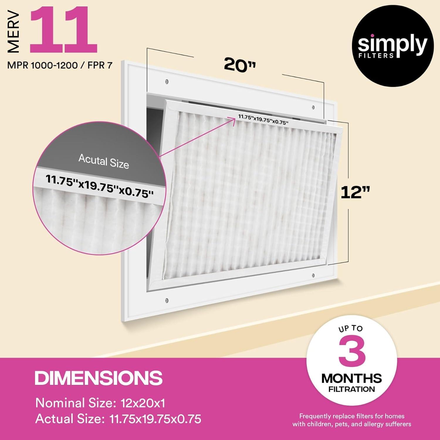 imageSimply 14x25x1 Air Filter Merv 11 MPR 1000 6 Pack For Home AC Furnace ampamp HVAC Actual Size 1375quotx2475quotx075quot DUST Pet ampamp Allergy Control2 Pack