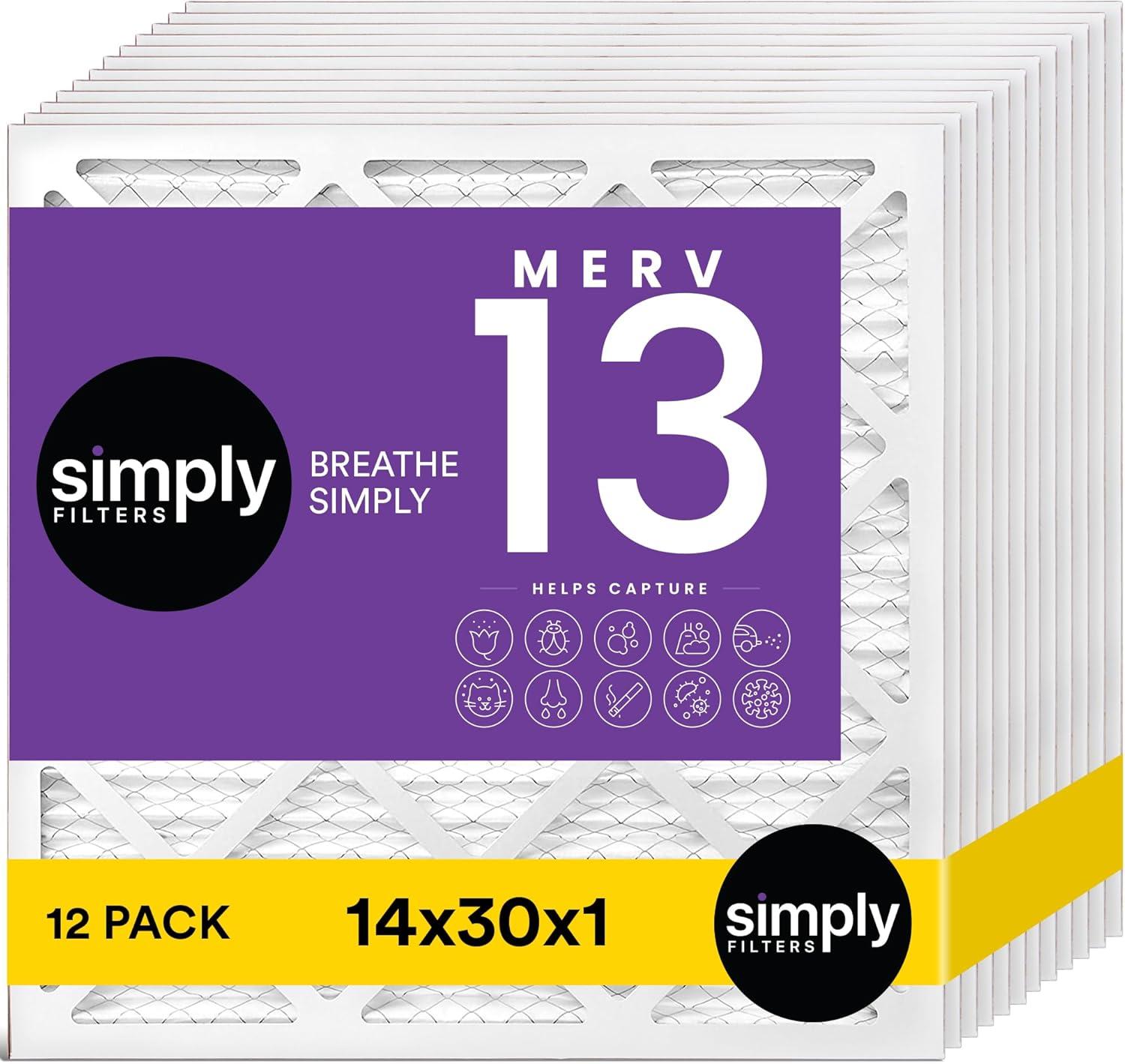 imageSimply 14x30x1 Air Filter Merv 13 MPR 1500 4 Pack For Home AC Furnace ampamp HVAC Actual Size 1375quotx2975quotx075quot DUST Pet ampamp Allergy Control12Pack