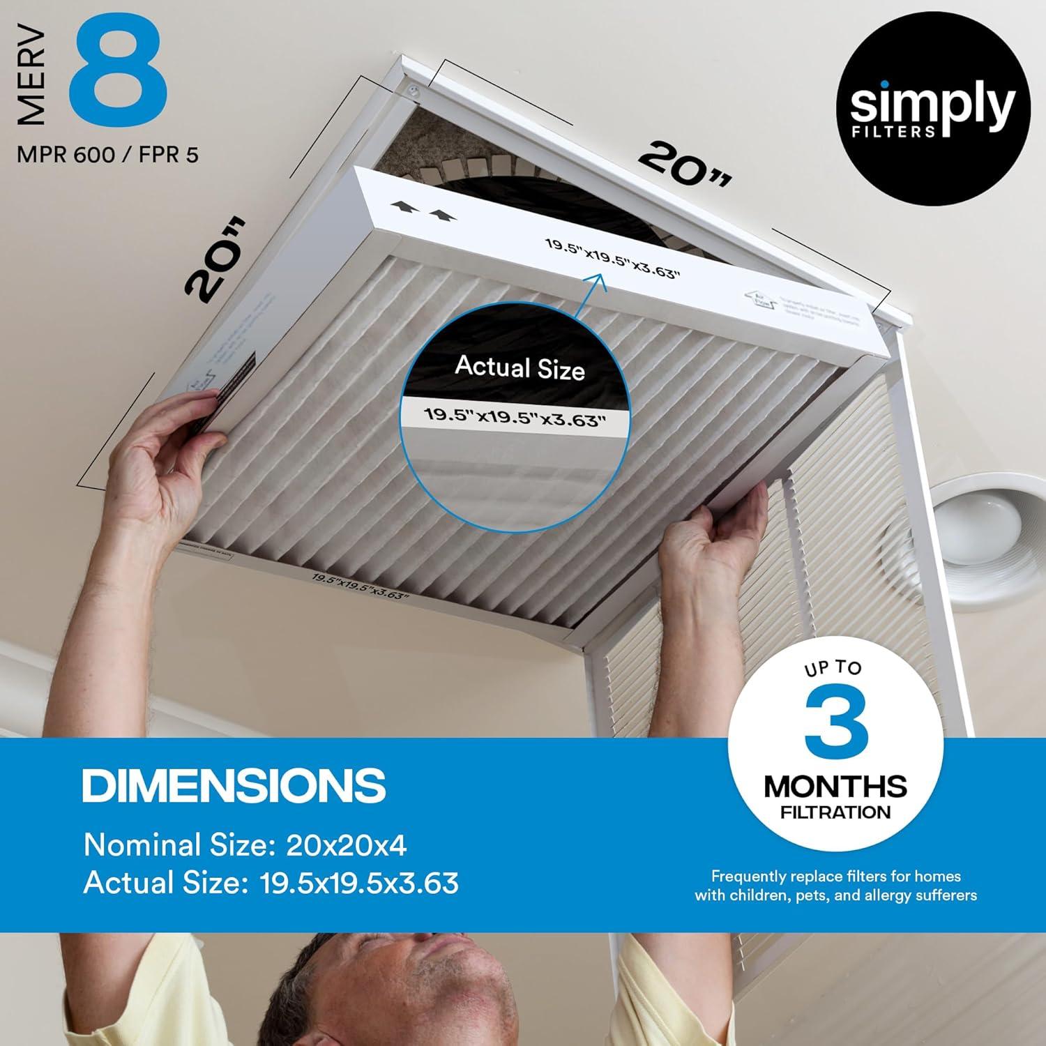 imageSimply 14x30x1 Air Filter Merv 8 MPR 600 6 Pack For Home AC Furnace ampamp HVAC Actual Size 1375quotx2975quotx075quot DUST Pet ampamp Allergy Control20x20x4