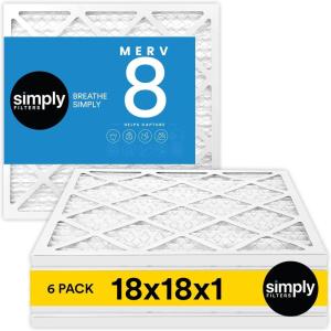 imageSimply 14x30x1 Air Filter Merv 8 MPR 600 6 Pack For Home AC Furnace ampamp HVAC Actual Size 1375quotx2975quotx075quot DUST Pet ampamp Allergy Control18x18x1