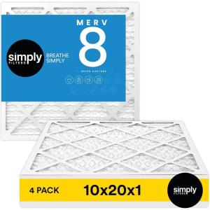 imageSimply 10x20x1 Air Filter Merv 8 MPR 600 4 Pack Furnace Air Filter for HVAC Actual Size 975quotx1975quotx075quot DUST Pet ampamp Allergy Control