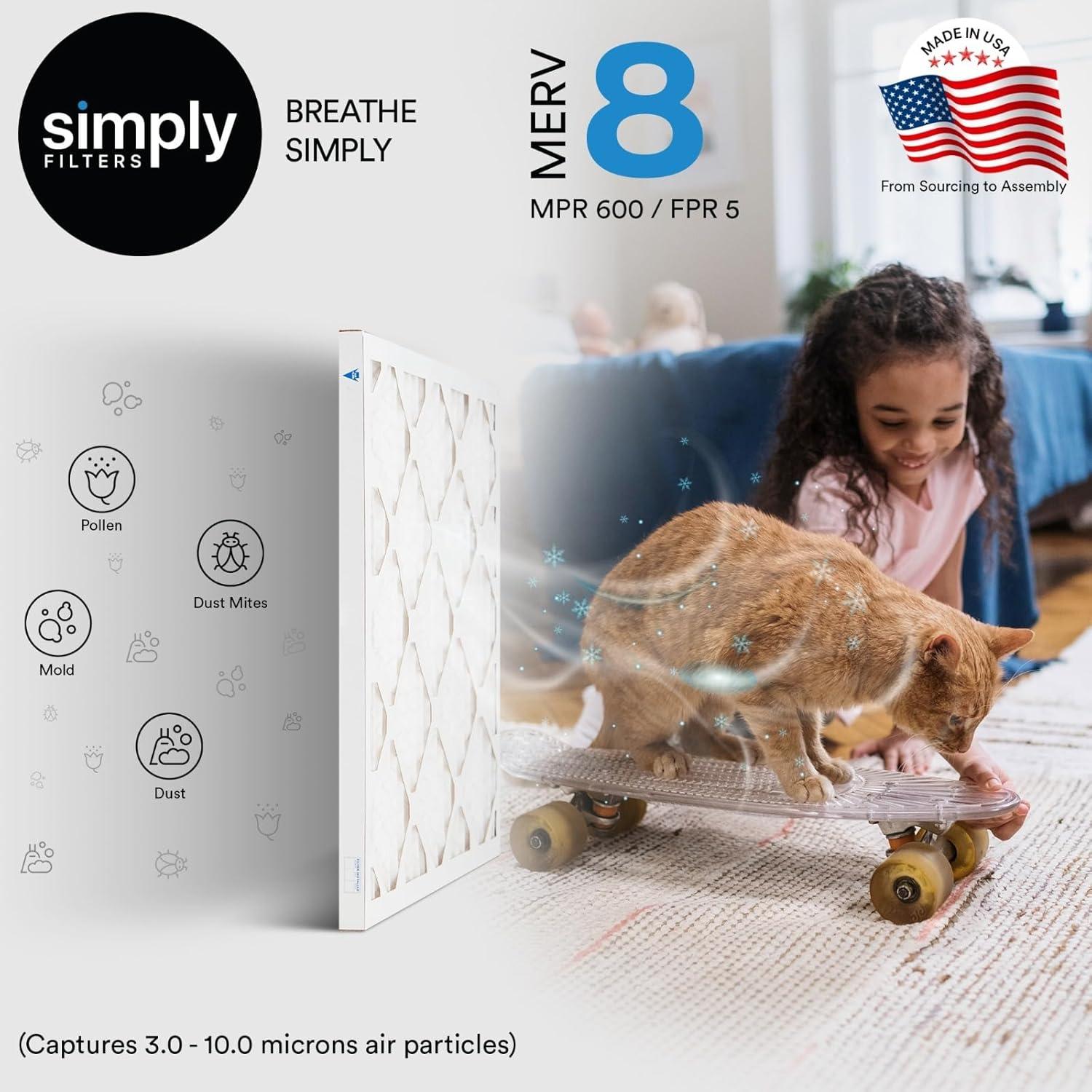 imageSimply 18x20x1 Air Filter Merv 8 MPR 600 12 Pack Furnace Air Filter for HVAC Actual Size 1775quotx1975quotx075quot DUST Pet ampamp Allergy Control