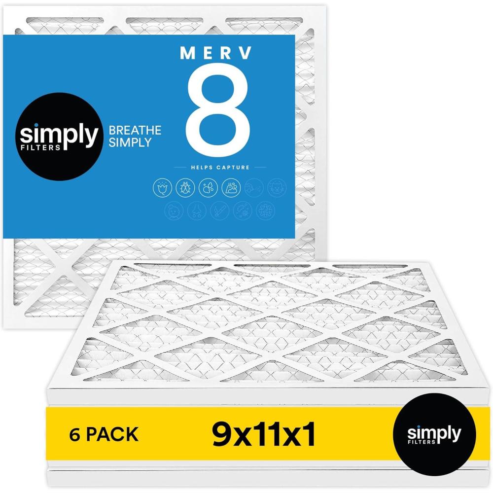 imageSimply 9x11x1 Air Filter Merv 8 MPR 600 6 Pack For Home AC Furnace ampamp HVAC Actual Size 875quotx1075quotx075quot DUST Pet ampamp Allergy Control
