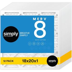 imageSimply 18x20x1 Air Filter Merv 8 MPR 600 12 Pack Furnace Air Filter for HVAC Actual Size 1775quotx1975quotx075quot DUST Pet ampamp Allergy Control