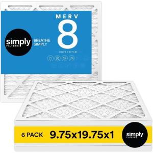 imageSimply 975x1975x1 Air Filter Merv 8 MPR 600 6 Pack For Home AC Furnace ampamp HVAC Actual Size 975quotx1975quotx075quot DUST Pet ampamp Allergy Control