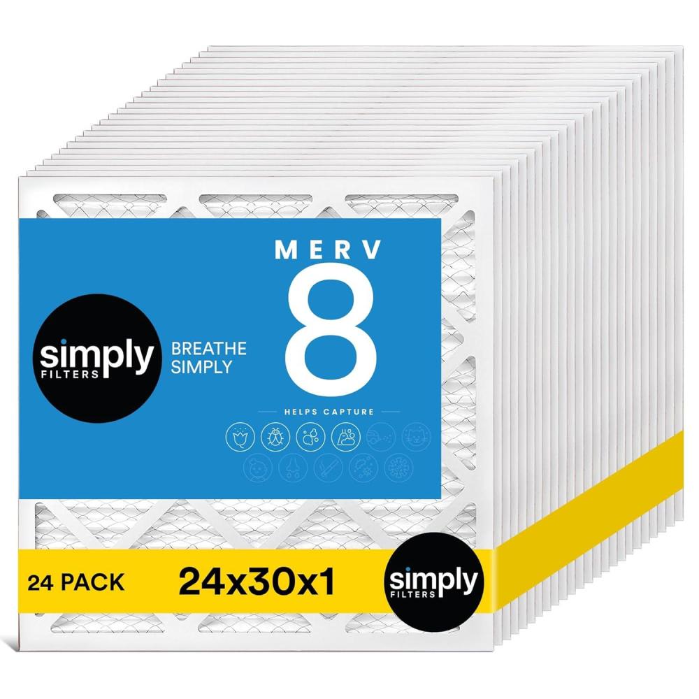 imageSimply 24x30x1 Air Filter MERV 8 MPR 600 24 Pack For Home AC Furnace ampamp HVAC Actual Size 2375quotx2975quotx075quot DUST Pet ampamp Allergy Control